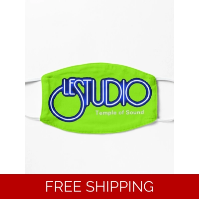 Le Studio Covid Neon Lime Green Mask White & Blue Logo TOS White